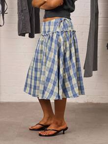 COUREZ Heavy Weight Check Drop Waist Midi Skirt /Autumn Fall Women Clothes Y2K Winter Clothes - Multicolor - View 5