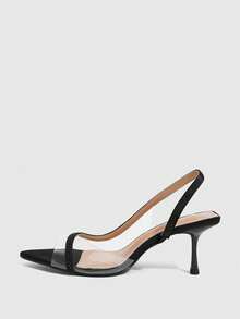 CUCCOO SZL Ladies Fashion Pointe Transparent Hot Rhinestone Open Toe Back Strap Sexy High Heel Sandals - Black - View 4