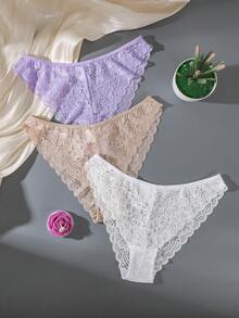 SHEIN 3件組簡約浪漫蕾絲女款三角內褲 - 彩色 - 查看 5