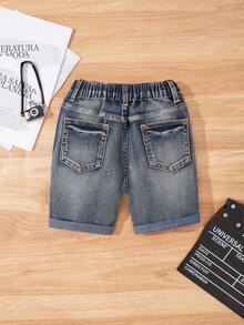 SHEIN Young Boy Casual Daily Denim Shorts With Pockets And Buttons - Medium Wash - View 2