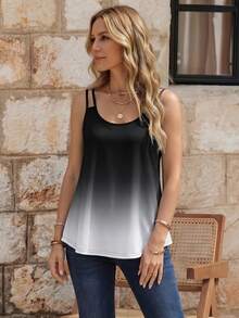 EMERY ROSE Colorblock Spaghetti Strap Tank Top Graphic Tees Women Tops - Black and White - View 3