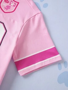 SHEIN | PAW Patrol Kaos Lengan Pendek Leher V Bergambar Kartun Anak Perempuan, - Berwarna merah muda - View 6