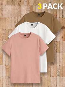 AKNOTIC Men's Solid Color Crew Neck Short Sleeve Casual T-Shirt Set - Multicolor - View 1