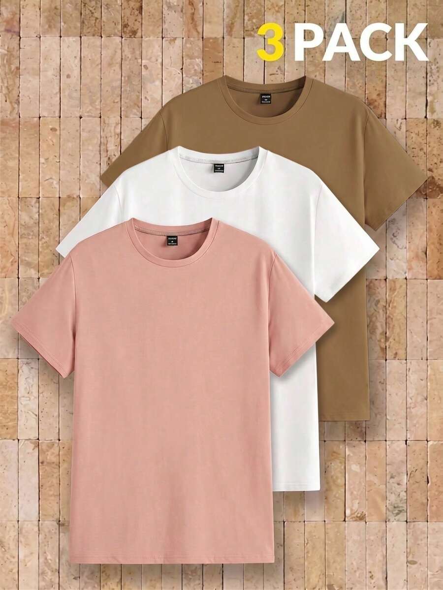 AKNOTIC Men's Solid Color Crew Neck Short Sleeve Casual T-Shirt Set - Multicolor - View 1