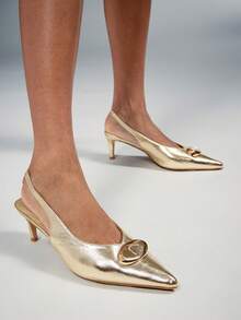 SHUZIA Women's Pointed Toe Sling Back Heel Dress Shoes - Gold - View 2