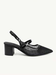 CUCCOO CHICEST Women's Shoes Polka Dot Mesh Pointed Thick Heel Backstrap Elegant Black Versatile Dew And High Heels Dating Wear Fall Shoes - Black - View 3