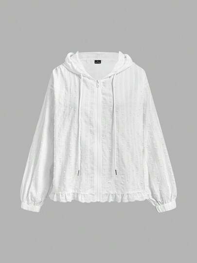 SHEIN MOD Veste décontractée à manches longues, couleur unie, avec capuche à cordon de serrage et fermeture éclair, pour un usage quotidien, pour femmes