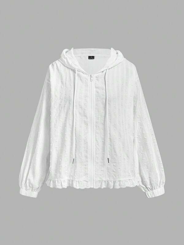 SHEIN MOD Women's Solid Color Drawstring Hooded Zip-Up Casual Daily Long Sleeve Jacket
