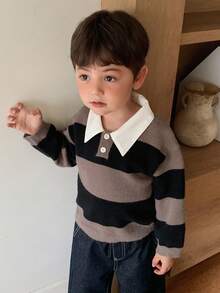 DAZY Baby Boys Turn Collar Striped Long Sleeve Autumn/Winter Korean Style Sweater Toddler - Multicolor - View 6