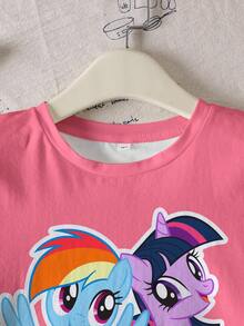 My Little Pony X SHEIN Tween Girl Cartoon Print Crew Neck Short Sleeve T-Shirt Fashion - White - View 5