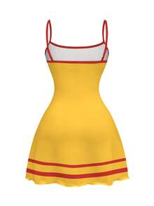 ROMWE Avant Cos Patchwork Contrast Color Sexy Dark Girl Mini Party Dress For Women - Yellow - View 2