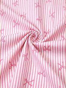 SHEIN Tall TALL SIZE Women 2 Pcs Button Front With Striped&Bot Pattern Homewear Cute Pajama Set - Pink - View 5