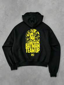 BATMAN X SHEIN Manfinity EMRG 男士卡通字母印花連帽衛衣 - 黑色 - 查看 1