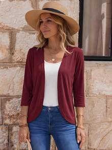 EMERY ROSE Cardigan fin de couleur unie décontracté pour les vacances en automne/hiver - Rouge foncé - Voir 1