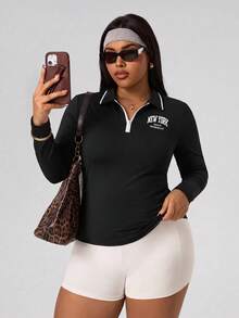 SHEIN Velisys Women's Plus Size Fitted Long Sleeve Sports T-Shirt Fall - Multicolor - View 5