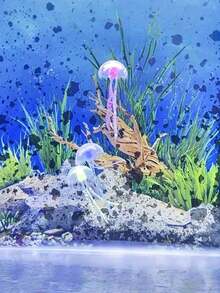 6/12 pièces Ornements de méduse en silicone de couleur aléatoire luminescents, décoration d'aquarium flottante, accessoires de réservoir de poissons artificiels lumineux - Multicolore - Voir 6