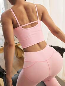 SHEIN Sports Women's Solid Color Casual Versatile Daily Wear Sports T-Shirt - Pink - View 1
