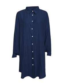 INAWLY Plus Size Women's Solid Color Long Sleeve Single Breasted Loose Casual Long Shirt Fall - Navy Blue - View 7