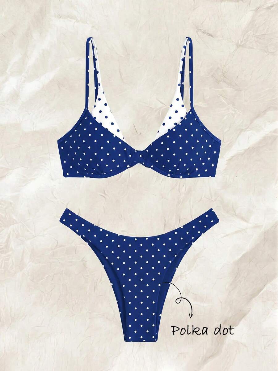 Elavelle 女士夏季新款波点撞色印花性感比基尼套装,适合冬季、外出、生日派对、休闲场合、Y2K风格、西式服装、夜店派对、海滩穿着 - 彩色 - 查看 1