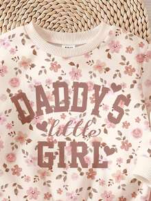 柔霧蓮花粉，可愛甜美字母「Daddy's Girl」❤ 波希米亞風柔美花卉圖案，女嬰休閒舒適寬鬆圓領衛衣與內搭褲2件套，適合秋冬日常、校園、親子、姐妹穿搭，秋季氛圍，新季節新風格新套裝 - 彩色 - 查看 4