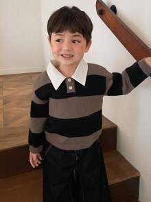 DAZY Baby Boys Turn Collar Striped Long Sleeve Autumn/Winter Korean Style Sweater Toddler - Multicolor - View 2