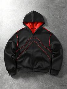 ROMWE MEN Men's Colorblock Split Design Streetwear Sweatshirt Hoodie Sweatshirt - Black - View 8