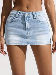 Jeanoix Cowgirl Plus Size Women's Y2K Casual Swaggy Blue Stretch Sexy Mini Denim Skirt Date Night Out Summer - Light Wash - View 8