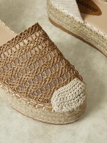 Styleloop Women's Camel Holiday Style Hollow Braided Strap Hemp Rope Platform Shoes - Camel - View 3
