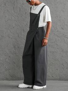Manfinity Roghcode Men's Solid Color Casual Daily Wear Overalls - Dark Grey - View 4