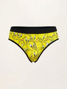 LOONEY TUNES X SHEIN Men's Cartoon Print Elastic Waist Briefs - Yellow - View 1