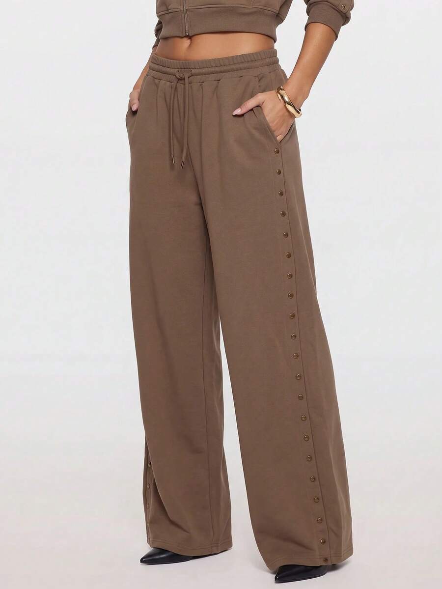 Avantive Women's Solid Color Drawstring Waist Casual Versatile Daily Wear Long Pants