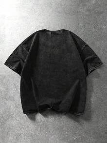 ROMWE MEN Street Life 男士字母與天使圖案休閒日常短袖T恤 - 黑色 - 查看 3