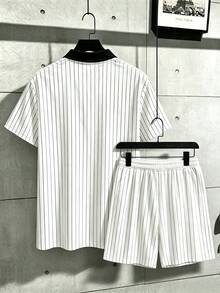 Manfinity Roghcode Men's Striped Letter Print Polo Shirt & Shorts Set - Multicolor - View 2