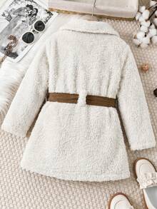 SHEIN Babygirl Autumn/Winter Cute Versatile Khaki Fluffy Belted Jacket - Khaki - View 2