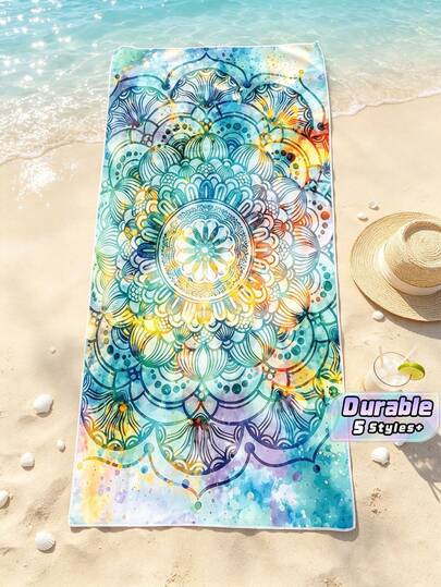 Watercolor Mandala Tie-Dye Effect Print Microfiber Beach Towel / Mat – Boho Hippie Calming Healing, Absorbent Quick Dry Large Travel Blanket For Yoga, Camping, Swimming, Picnic, Available In 19.7"X39.4" / 27.6"X55.1" / 35.4"X70.9" / 47.2"X70.9" / 59.1"X78.7"