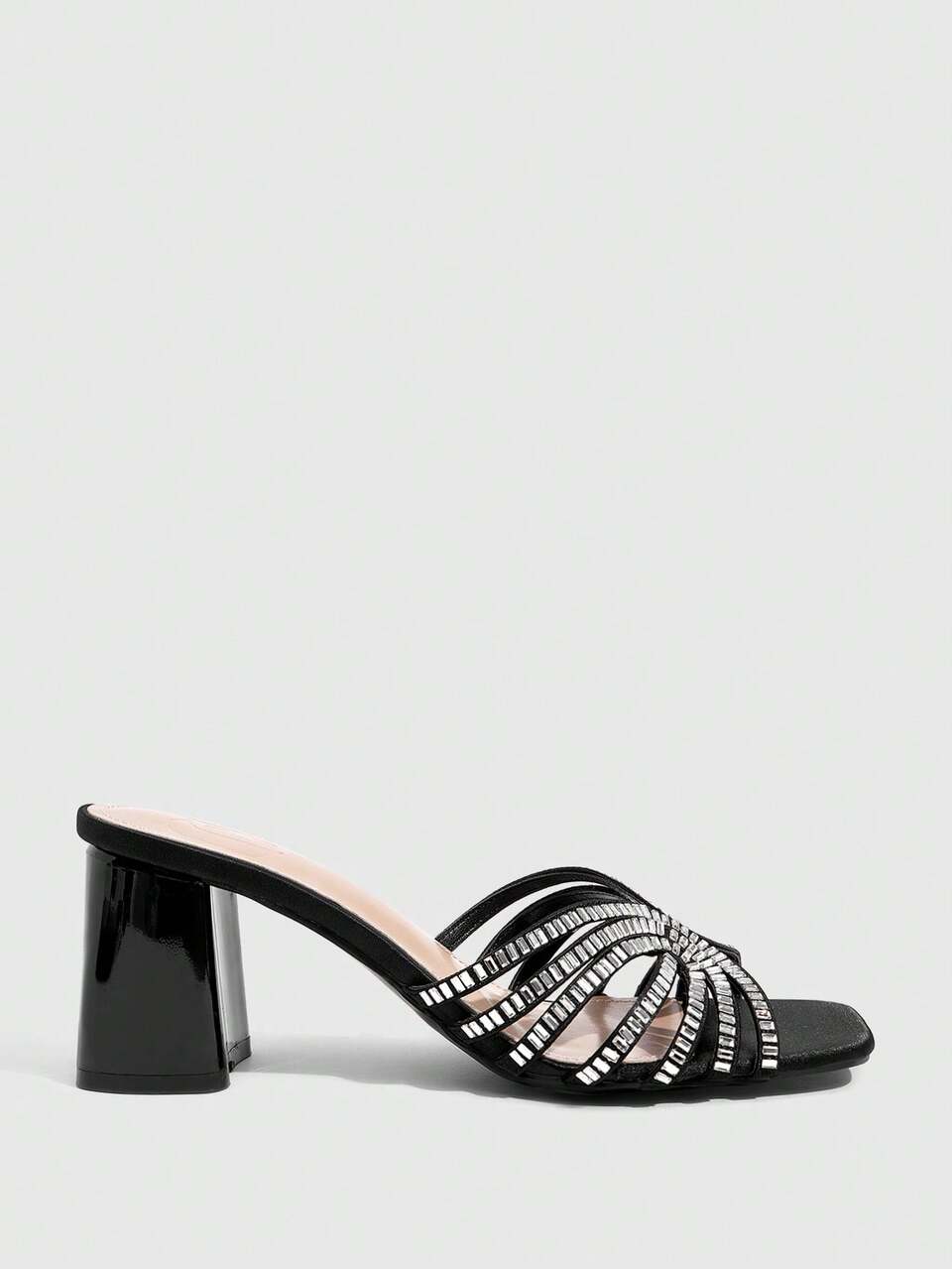 CUCCOO SZL Women's Stylish Black Open Toe Heeled Sandals With Sparkling Embellishments Perfect For Elegant Evenings