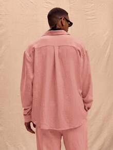 Musero Camisa de lino de manga larga y talla grande solo para primavera, verano, vacaciones y Pascua - Rosa vieja - Ver 3