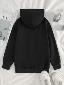 SHEIN Sparklyn 女童休閒時尚可愛粉色蝴蝶結圖案刺繡套頭運動衫 - 黑色 - 查看 2