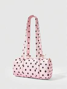 ROMWE Kawaii Y2k Cute College Polka Dot Printed Note Badge Wing Pendant Multi-Pocket Shoulder Tote Bag, Suitable For Daily, College, Shopping, Travel, Dating, Etc - Pink coffee color 1 - View 5