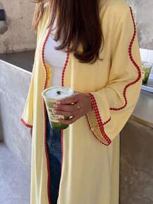 Yasmyna 优雅宽松蜜桃粉色荷叶边米色长款女式罩袍 - 黃色 - 查看 3