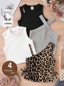 SHEIN Young Girl Casual Versatile Tank Top With Different Neckline Styles - Multicolor - View 5