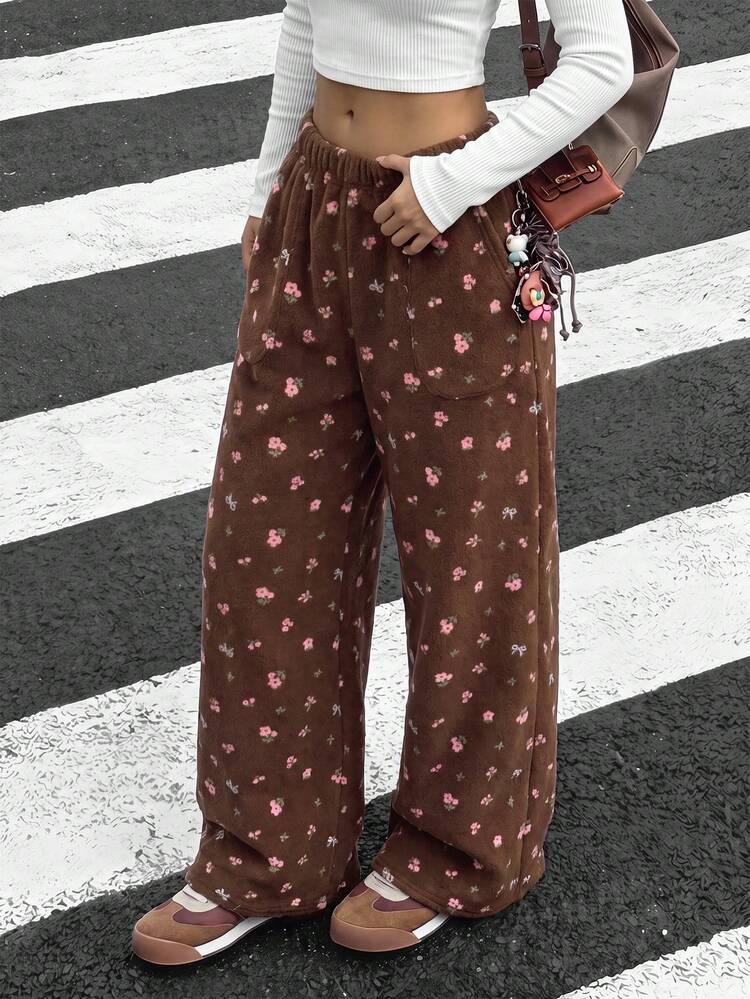 SHEIN Tween Girl Bowknot Long Sweatpants Tween Girl Home & Outing Daily Casual Elegant All Season - Khaki - View 2