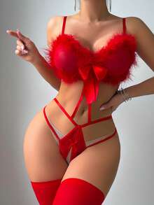 Spicy Aura 情人节女士性感内衣套装（情人节主题） - 紅色 - 查看 5
