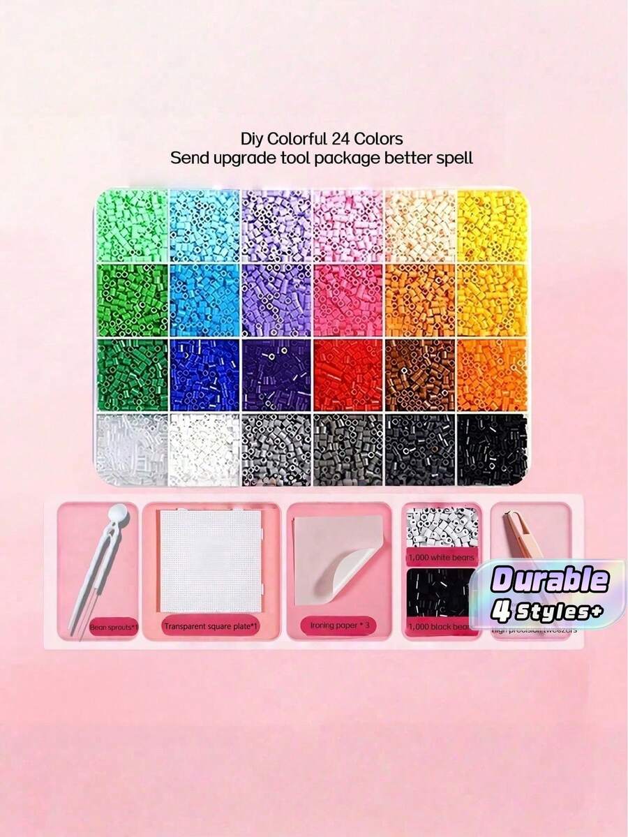 24/48/72/96 Colors Hot Melt Bead DIY Craft Kit, With Pegboard, Ironing Paper & Keychain Accessories, Ideal Handmade Gift - A - View 1