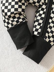 Baby/Toddler Boys' Casual Vintage Checkerboard Zip-Up Jumpsuit, Suitable For Spring/Autumn Outings & Lounging - Black - View 3