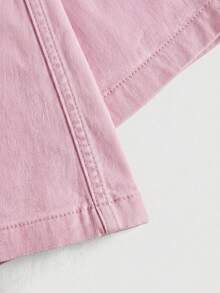 SHEIN MOD 女款時尚不對稱下擺牛仔連身褲 - 粉色 - 查看 4