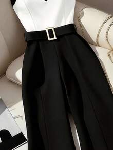 GlowEve Women's Colorblock Lace Elegant Cami Wide Leg Jumpsuit - Black and White - View 3
