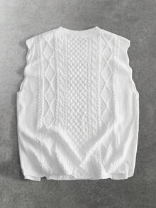 ROMWE MEN Street Life Men's Slogan Graphic Crew Neck Casual Versatile Knit Vest - White - View 2