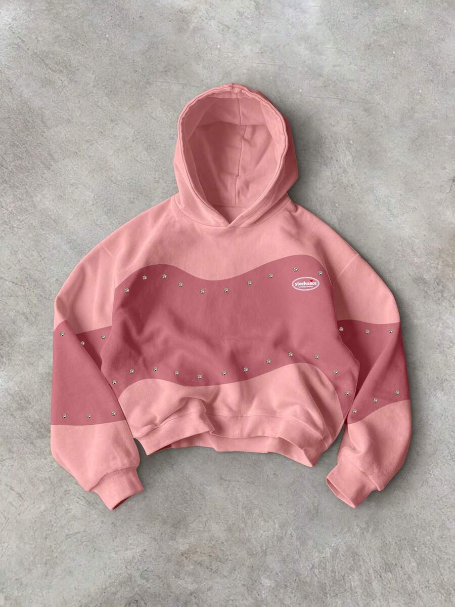 STEELVANCE Men's Letter Print Long Sleeve Loose Casual Hoodie Sweatshirt - Pink - View 1