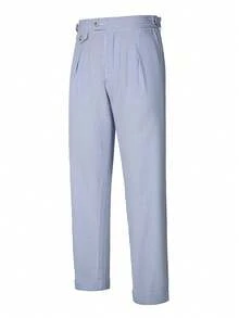 Manfinity Mode Men's Plus Size Mature Modern Blue Striped Casual Spring/Summer Suit Pants - Blue - View 3